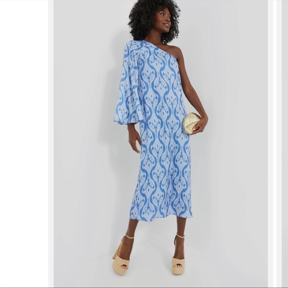 Tuckernuck Hyacinth House One Shoulder Blue Geometric Luna Dress